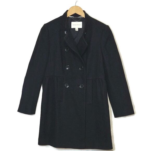 Banana Republic Wool Black Coat Double Breasted Princess Cut Mid Length Size PL - Picture 1 of 16